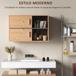 Mueble de baño Loira Homcom 2 puertas con 2 compartimentos natural 57,5x80x35 cm