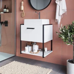 Mueble de baño Nerea lavabo + cajón + estante blanco 54x50x38 cm