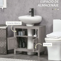 Mueble de baño Oslo Kleankin 2 puertas + 2 estantes gris 60x60x30 cm