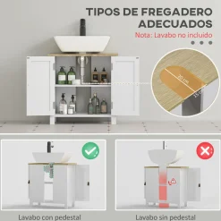 Mueble de baño Rojal Kleankin 2 puertas blanco/natural 60x60x30 cm