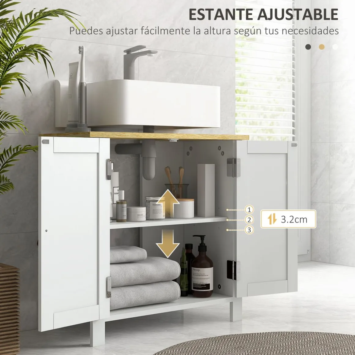 Mueble de baño Rojal Kleankin 2 puertas blanco/natural 60x60x30 cm