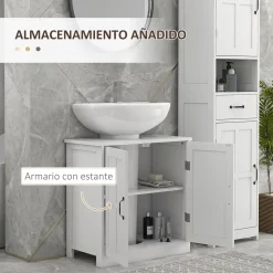Mueble de baño Rustic Kleankin 1 armario + 1 estante ajustable blanco 60x60x30 cm