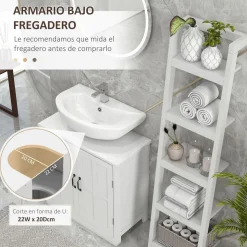 Mueble de baño Rustic Kleankin 1 armario + 1 estante ajustable blanco 60x60x30 cm