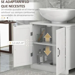 Mueble de baño Rustic Kleankin 1 armario + 1 estante ajustable blanco 60x60x30 cm