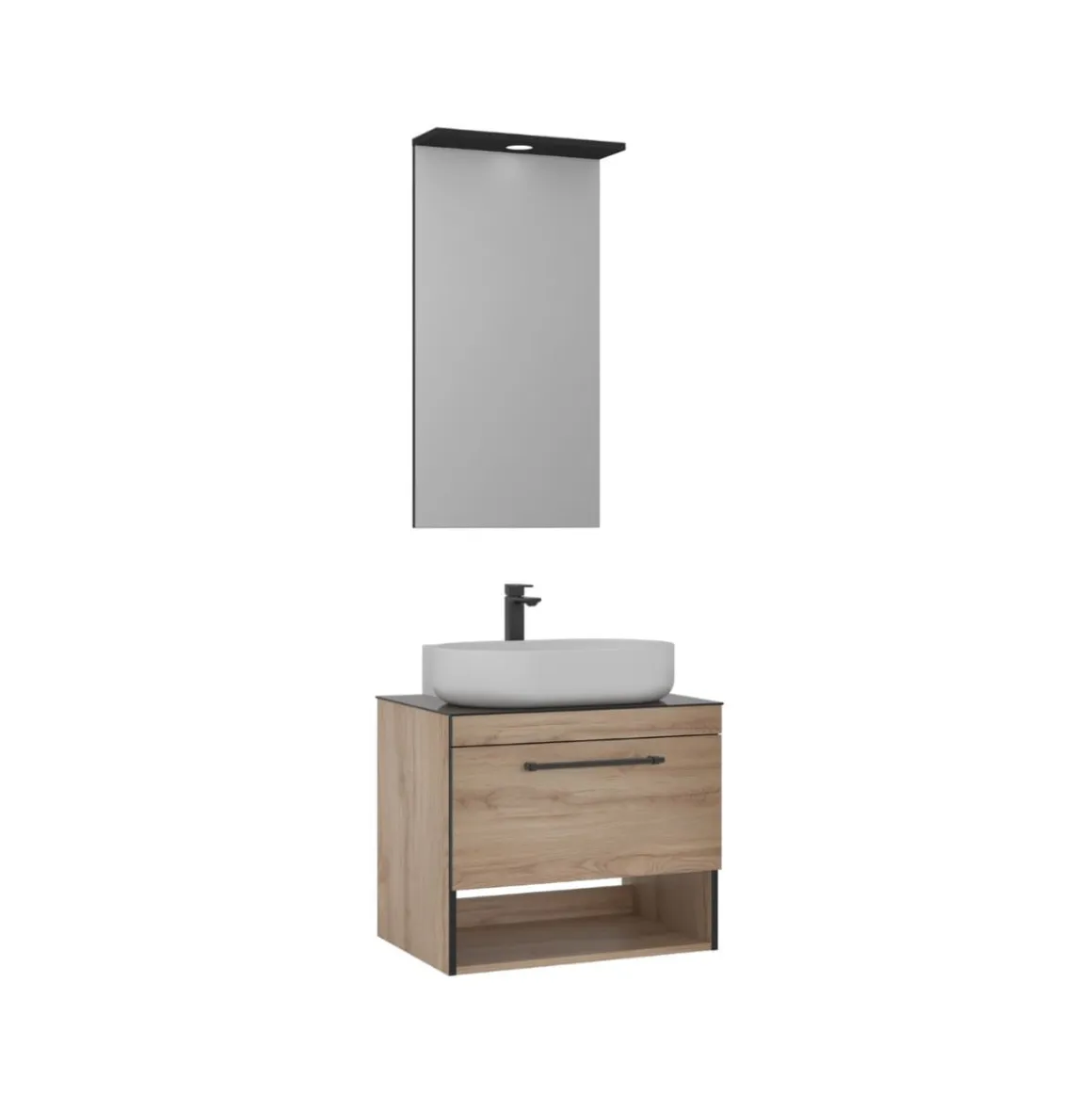 Mueble de baño Stanley 1 cajón con compartimento + lavabo + espejo natural
