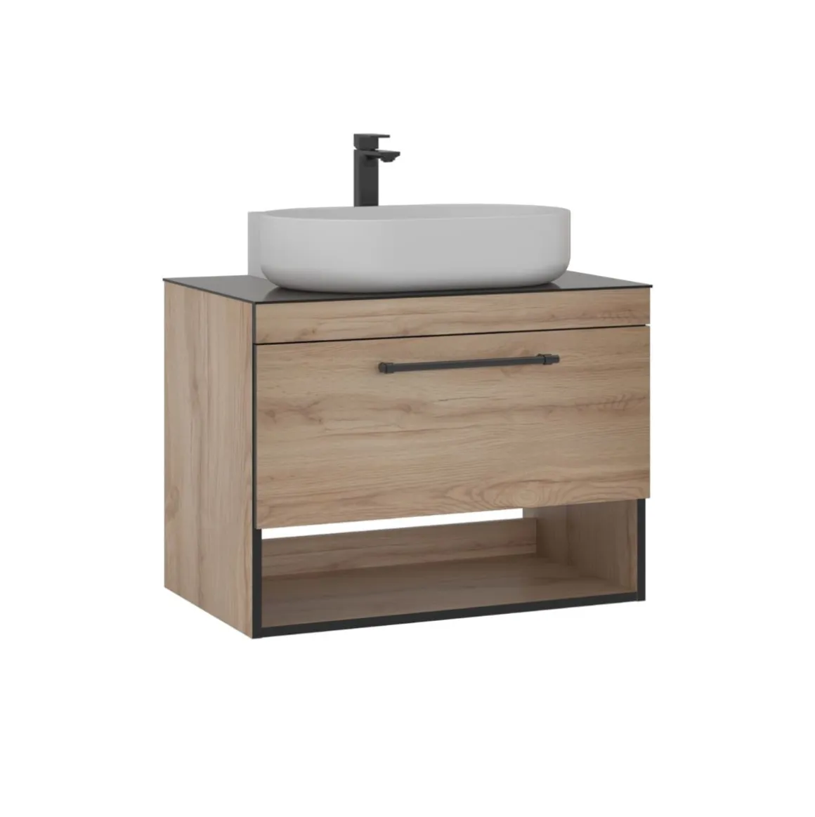 Mueble de baño Stanley 1 cajón con compartimento + lavabo + espejo natural