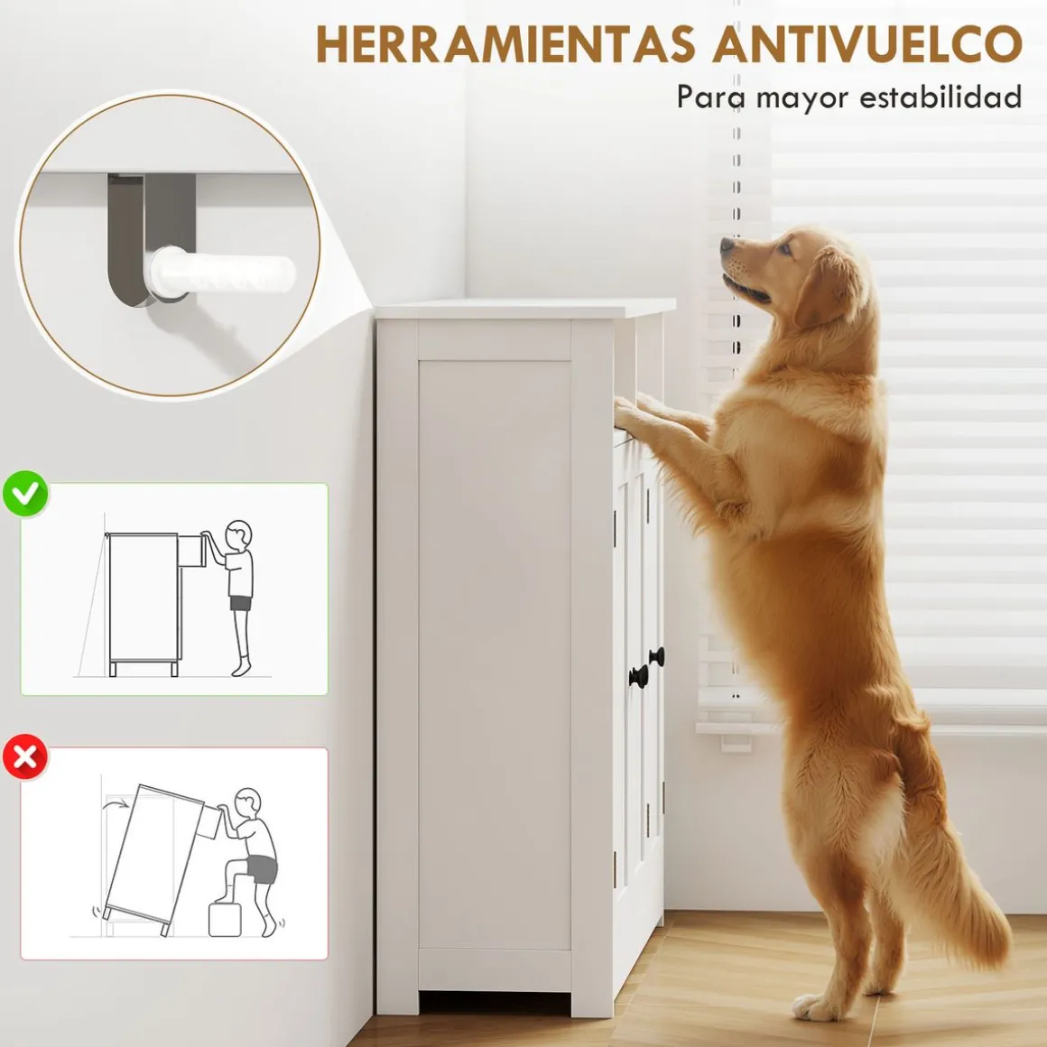 Mueble de baño Storage Homcom 2 compartimentos + 2 armarios + 1 balda ajustable blanco 85x85x30 cm