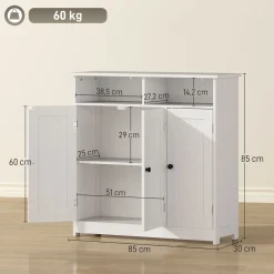Mueble de baño Storage Homcom 2 compartimentos + 2 armarios + 1 balda ajustable blanco 85x85x30 cm