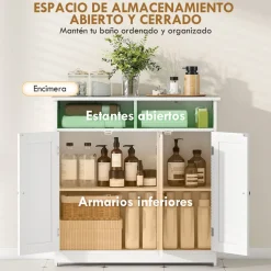 Mueble de baño Storage Homcom 2 compartimentos + 2 armarios + 1 balda ajustable blanco 85x85x30 cm