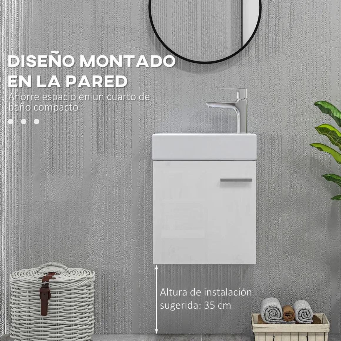 Mueble de baño Tosco Homcom con lavabo y puerta blanco brillo 50x40x23 cm