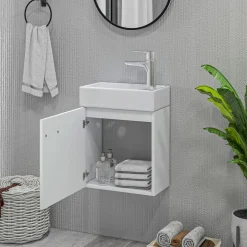 Mueble de baño Tosco Homcom con lavabo y puerta blanco brillo 50x40x23 cm