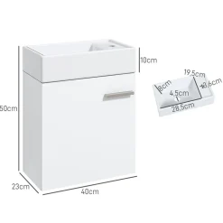 Mueble de baño Tosco Homcom con lavabo y puerta blanco brillo 50x40x23 cm