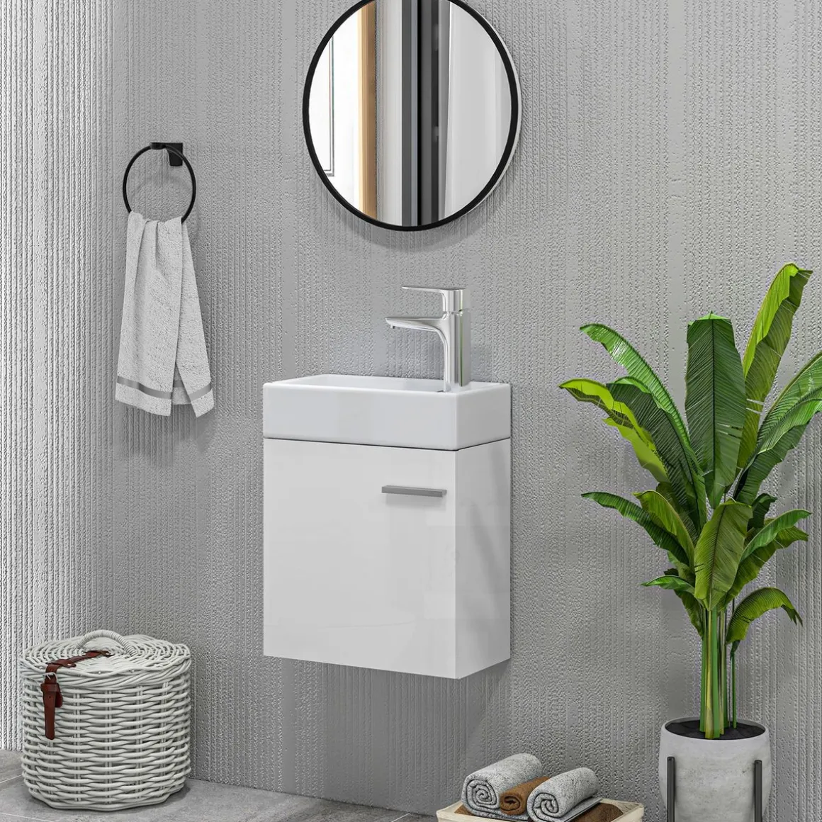Mueble de baño Tosco Homcom con lavabo y puerta blanco brillo 50x40x23 cm