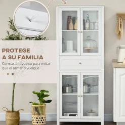 Mueble de cocina Deia Homcom 4 puertas vidrio blanco 181,5x74x35,5 cm