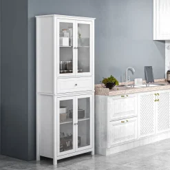 Mueble de cocina Deia Homcom 4 puertas vidrio blanco 181,5x74x35,5 cm
