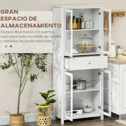 Mueble de cocina Deia Homcom 4 puertas vidrio blanco 181,5x74x35,5 cm