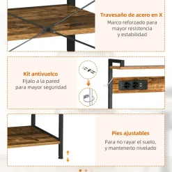 Mueble de cocina Eris Homcom con enchufe y USB roble/negro 130x90x42 cm
