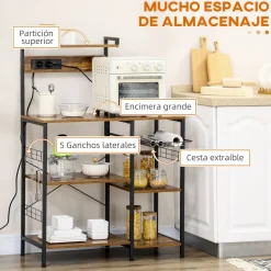 Mueble de cocina Eris Homcom con enchufe y USB roble/negro 130x90x42 cm
