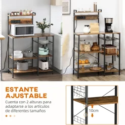 Mueble de cocina Eris Homcom con enchufe y USB roble/negro 130x90x42 cm