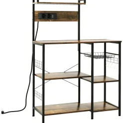 Mueble de cocina Eris Homcom con enchufe y USB roble/negro 130x90x42 cm