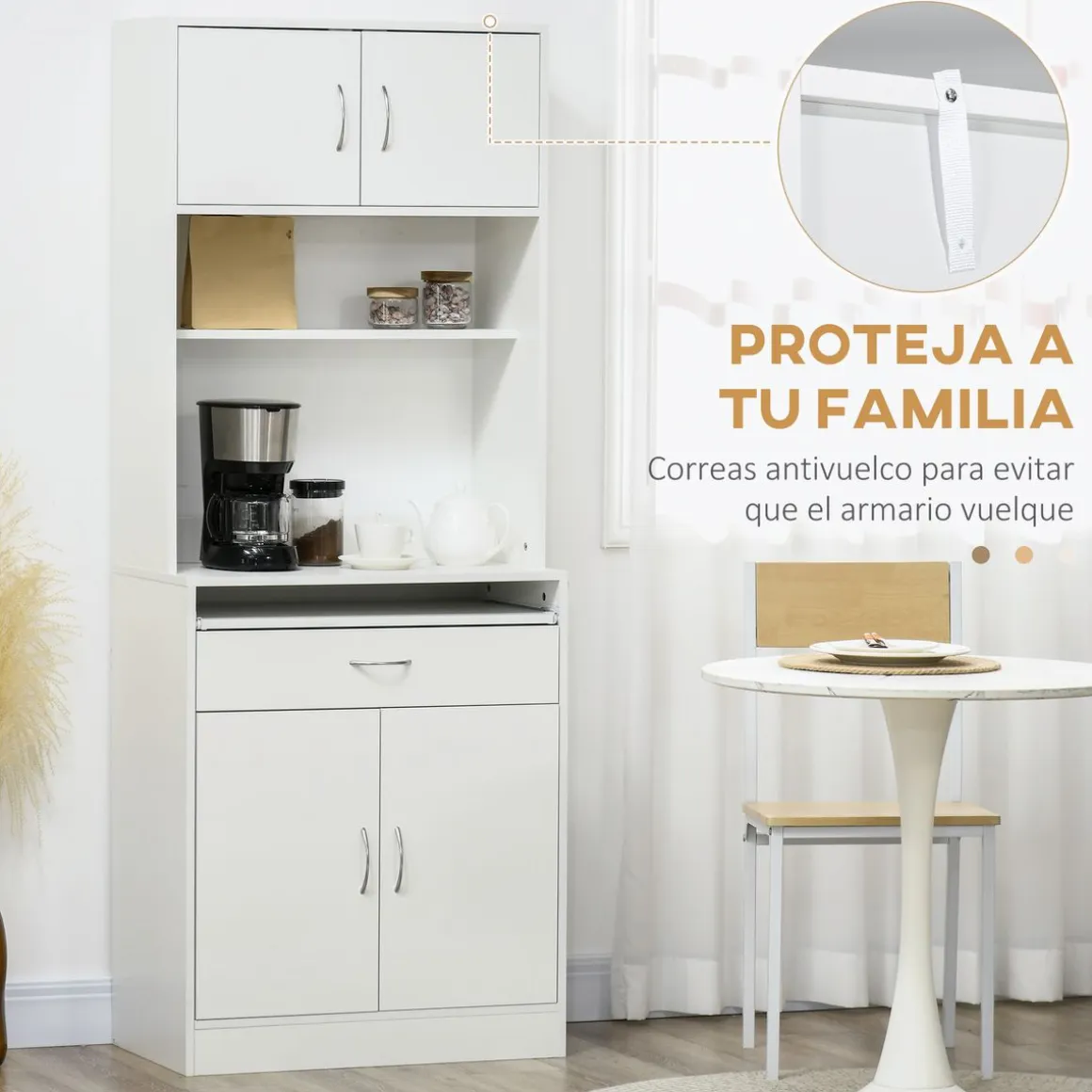 Mueble de cocina Paros Homcom 4 puertas blanco 180x70x40 cm
