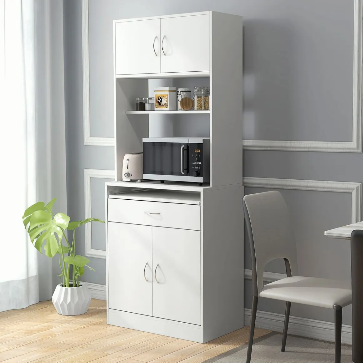 Mueble de cocina Paros Homcom 4 puertas blanco 180x70x40 cm