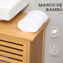 Mueble de lavabo Covadonga Kleankin 2 puertas bambú natural 61,5x66x29 cm