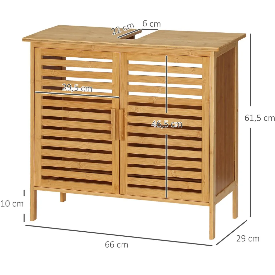Mueble de lavabo Covadonga Kleankin 2 puertas bambú natural 61,5x66x29 cm