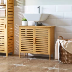 Mueble de lavabo Covadonga Kleankin 2 puertas bambú natural 61,5x66x29 cm