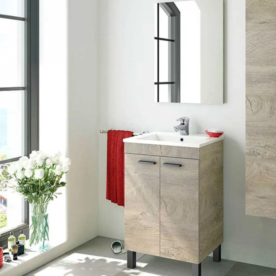Mueble de lavabo Koncept con espejo roble Alaska