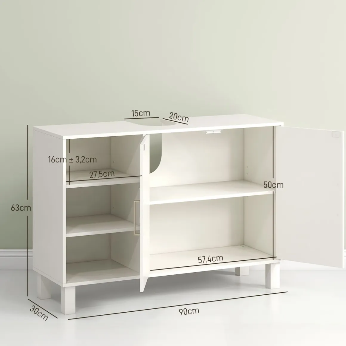 Mueble de lavabo Peonía Kleankin 3 compartimentos + armario crema 63x90x30 cm