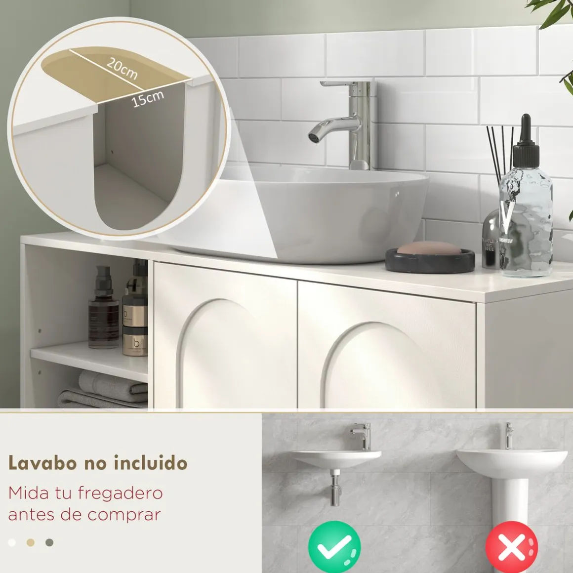 Mueble de lavabo Peonía Kleankin 3 compartimentos + armario crema 63x90x30 cm