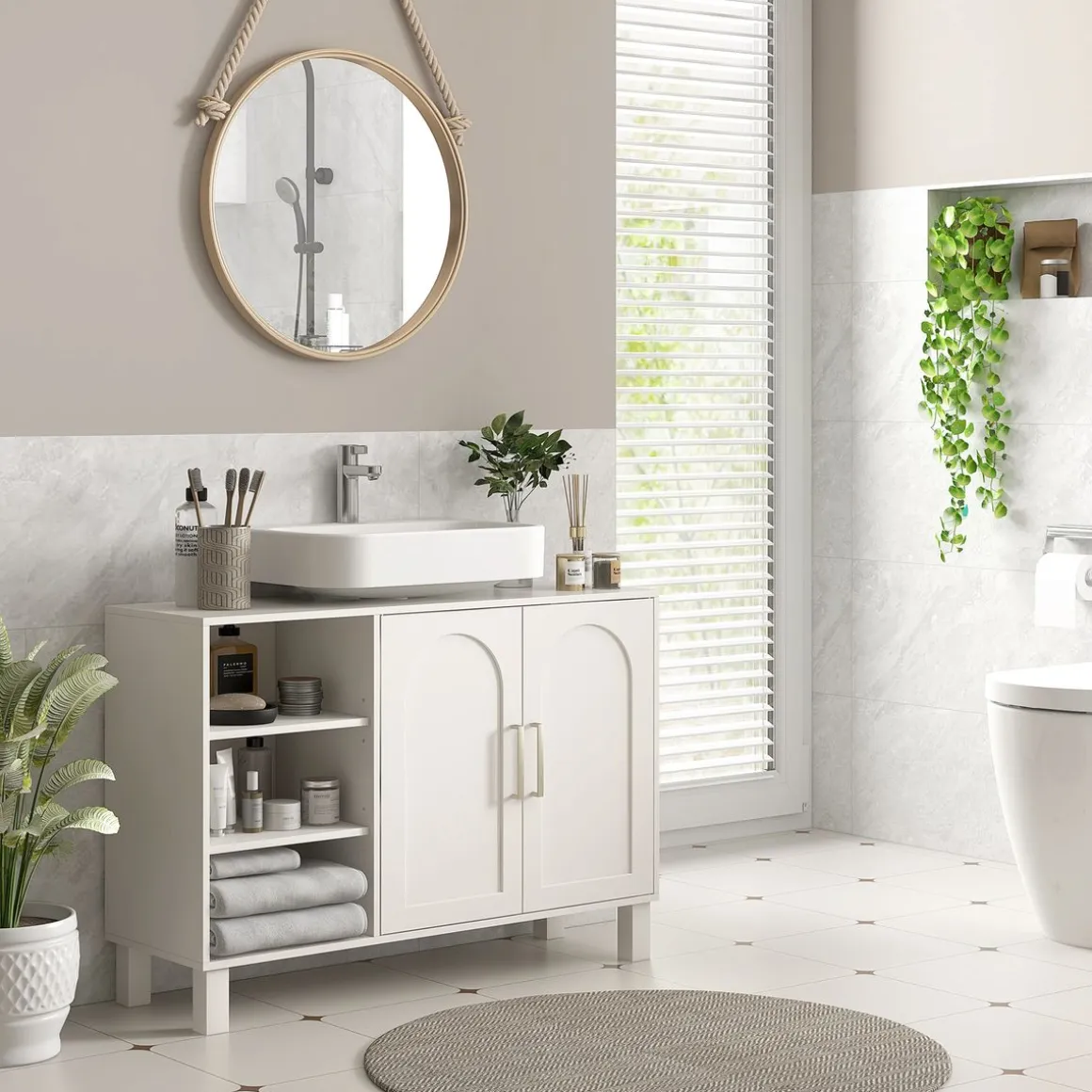 Mueble de lavabo Peonía Kleankin 3 compartimentos + armario crema 63x90x30 cm