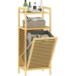 Mueble de ropa sucia Libra Homcom cesto abatible con estante natural 95x40x30 cm