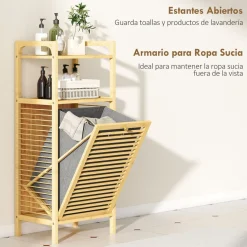 Mueble de ropa sucia Libra Homcom cesto abatible con estante natural 95x40x30 cm