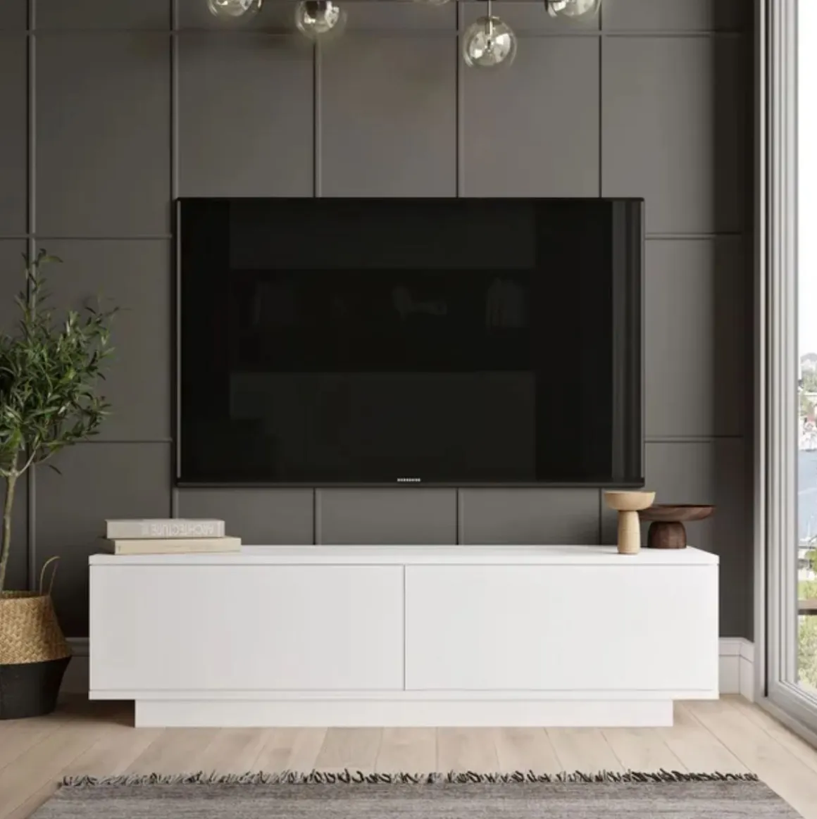 Mueble de TV Abellié 2 puertas abatibles blanco 28x140x35 cm