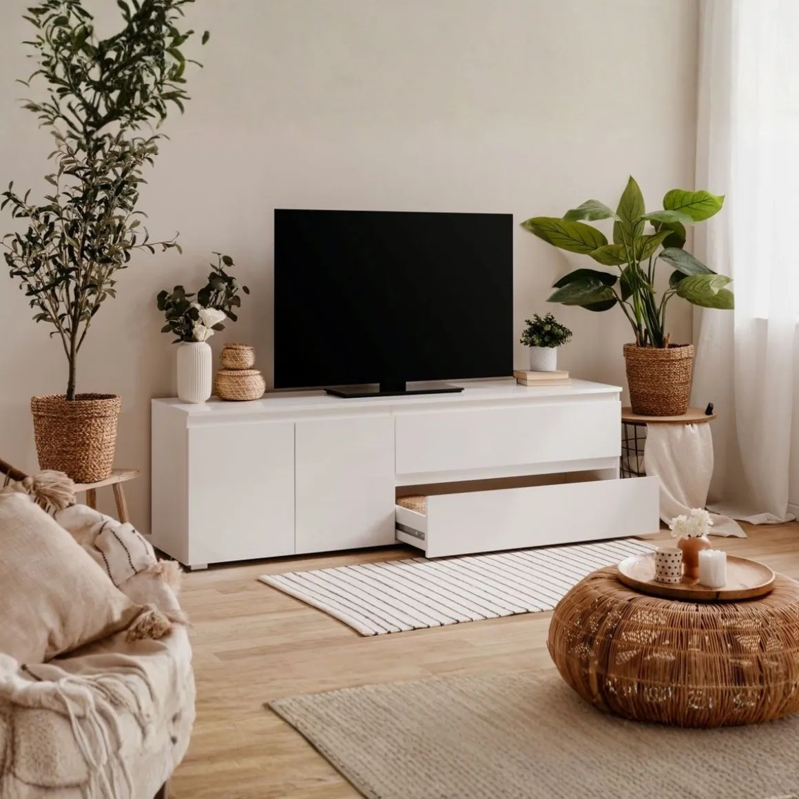 Mueble de TV Aneto 2 puertas + 2 cajones blanco 55x180x40 cm
