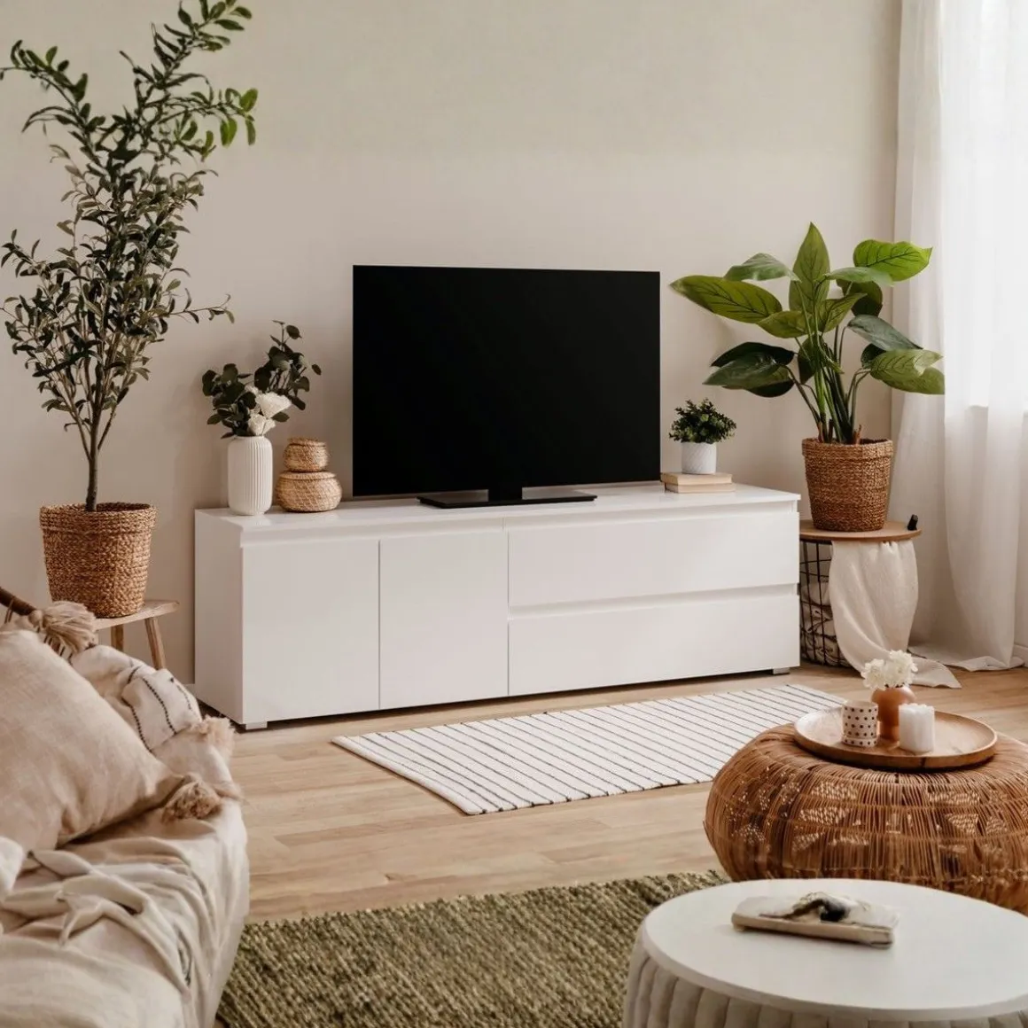 Mueble de TV Aneto 2 puertas + 2 cajones blanco 55x180x40 cm