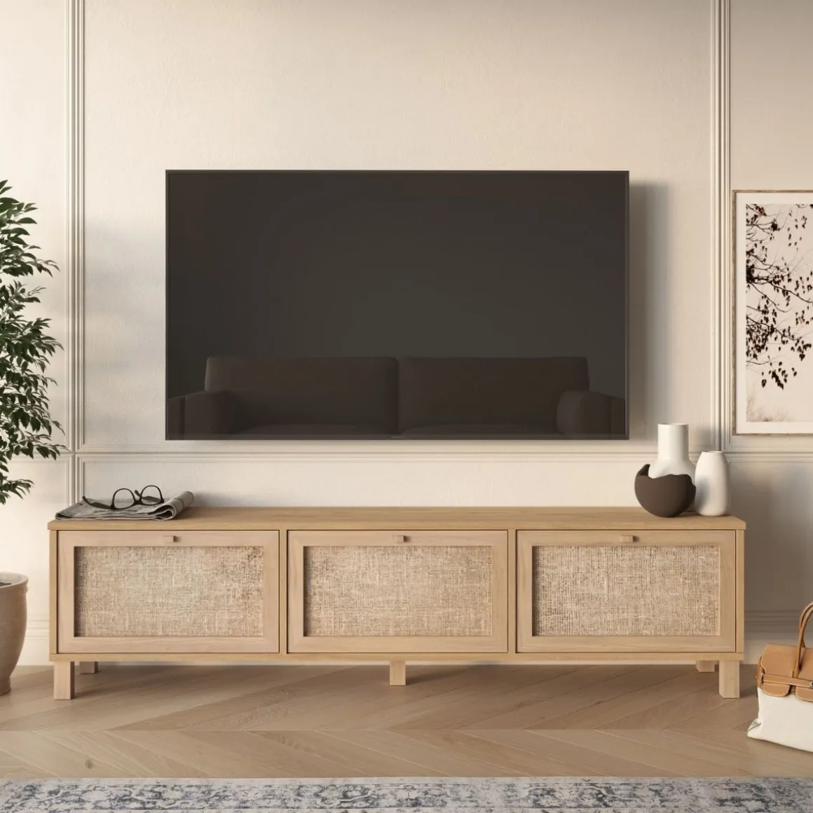 Mueble de TV Aralia 3 puertas abatibles natural 45,6x180x32 cm