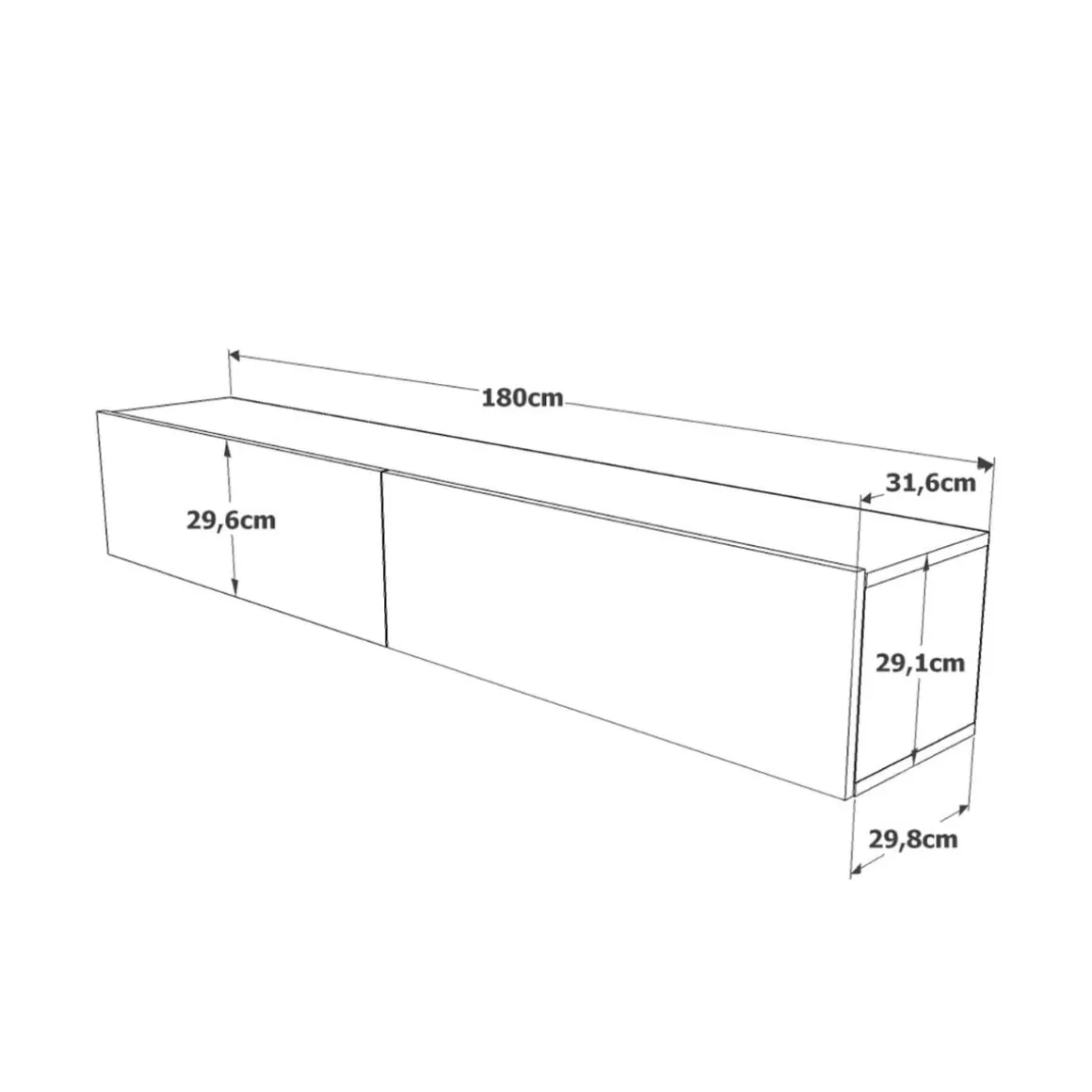 Mueble de TV Arco 2 puertas diseño flotante blanco 29,6x180x31,6 cm
