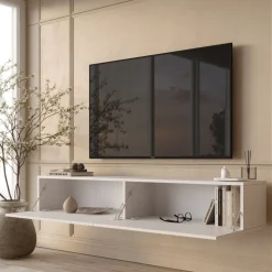 Mueble de TV Arco 2 puertas diseño flotante blanco 29,6x180x31,6 cm