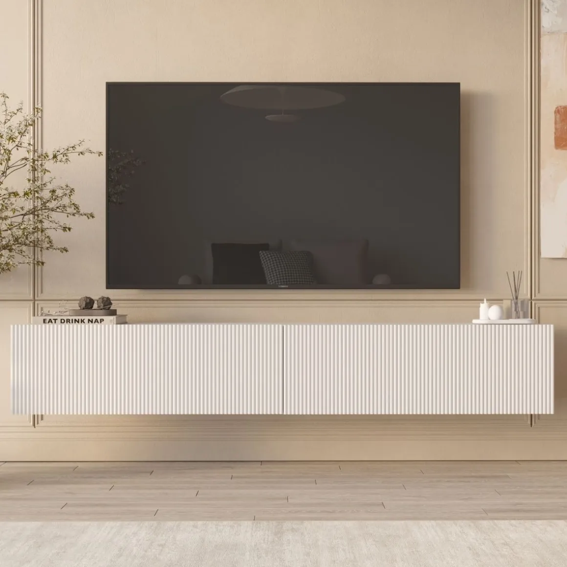 Mueble de TV Arco 2 puertas diseño flotante blanco 29,6x180x31,6 cm