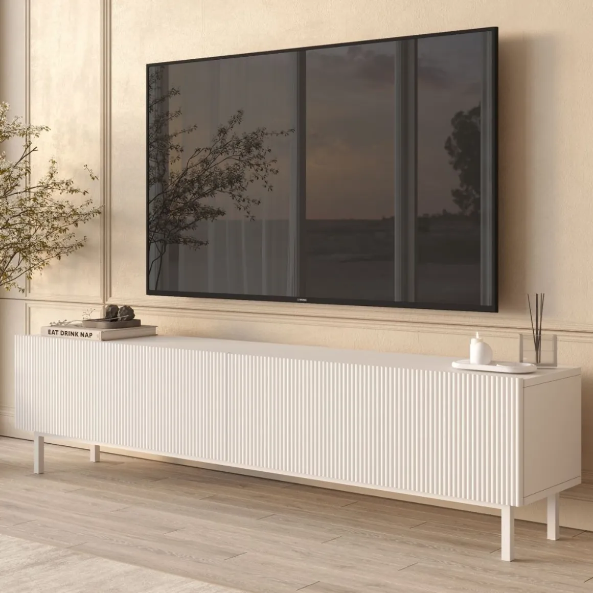Mueble de TV Atrio 2 puertas abatibles blanco 43,3x180x31,6 cm