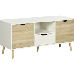 Mueble de TV Baleno Homcom cajón + 2 puertas + estante blanco/natural 50x110x40 cm