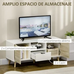 Mueble de TV Baleno Homcom cajón + 2 puertas + estante blanco/natural 50x110x40 cm