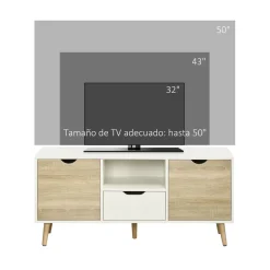 Mueble de TV Baleno Homcom cajón + 2 puertas + estante blanco/natural 50x110x40 cm