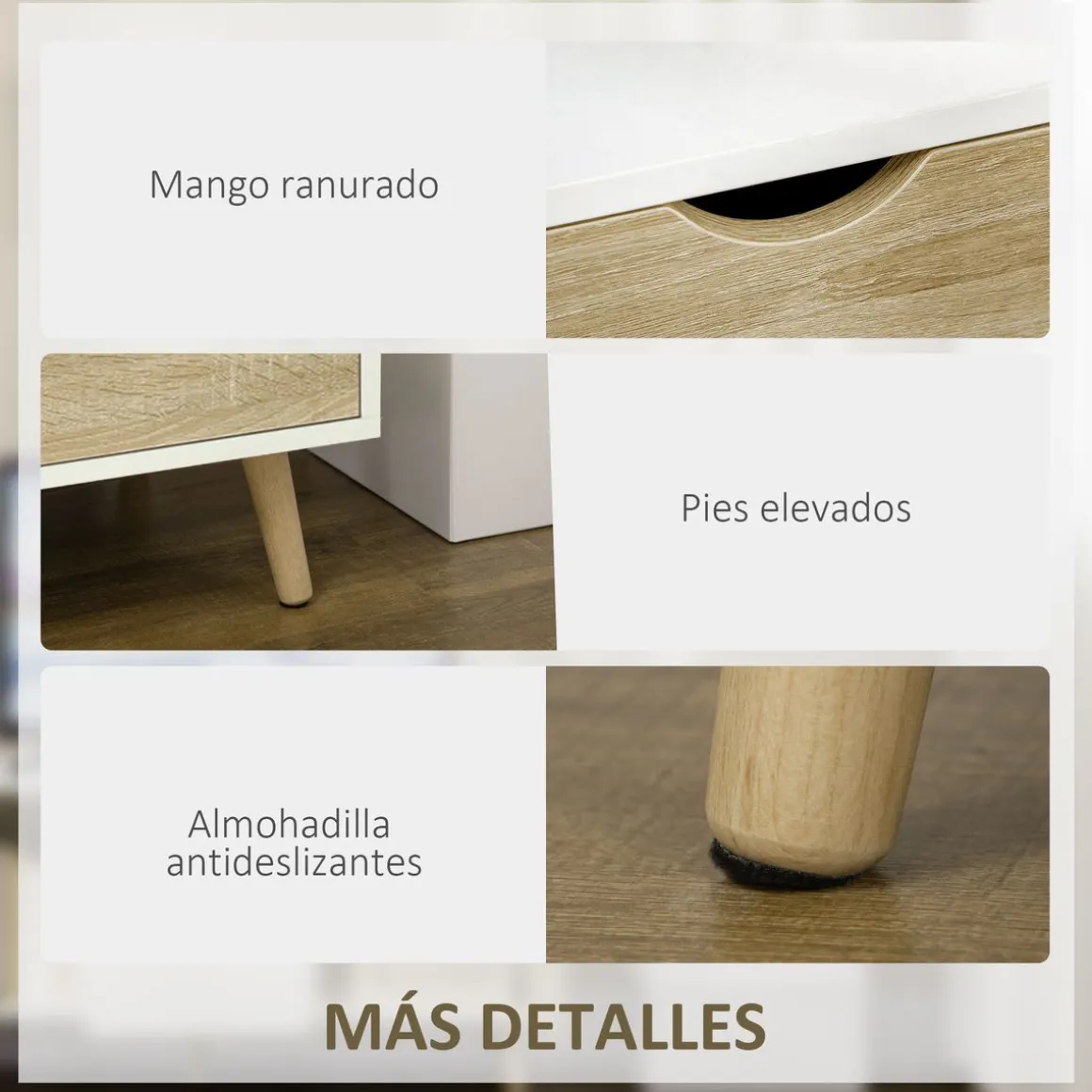 Mueble de TV Baleno Homcom cajón + 2 puertas + estante blanco/natural 50x110x40 cm
