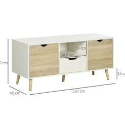 Mueble de TV Baleno Homcom cajón + 2 puertas + estante blanco/natural 50x110x40 cm