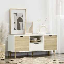 Mueble de TV Baleno Homcom cajón + 2 puertas + estante blanco/natural 50x110x40 cm