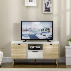 Mueble de TV Baleno Homcom cajón + 2 puertas + estante blanco/natural 50x110x40 cm
